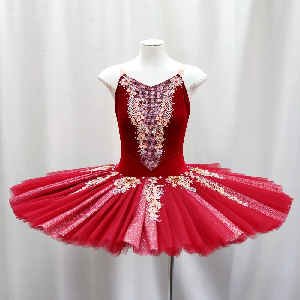 Vestido tut&uacute; de ballet con adornos florales | Opciones rojo/rosa/amarillo | Tallas para ni&ntilde;os y adul