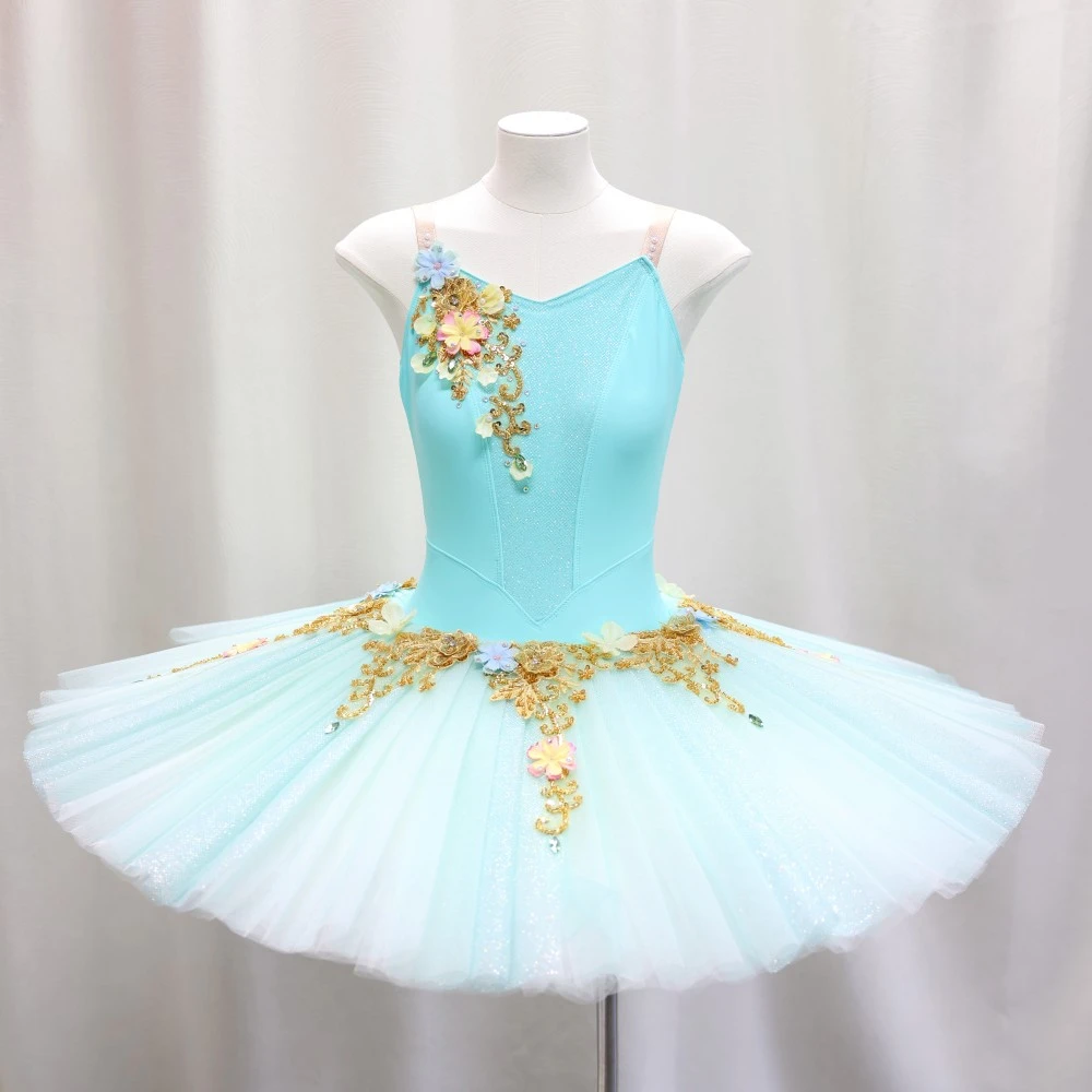 Vestido de tut&uacute; de ballet con adornos florales en 3D | Opciones de amarillo/rosa/turquesa-BLT1723
