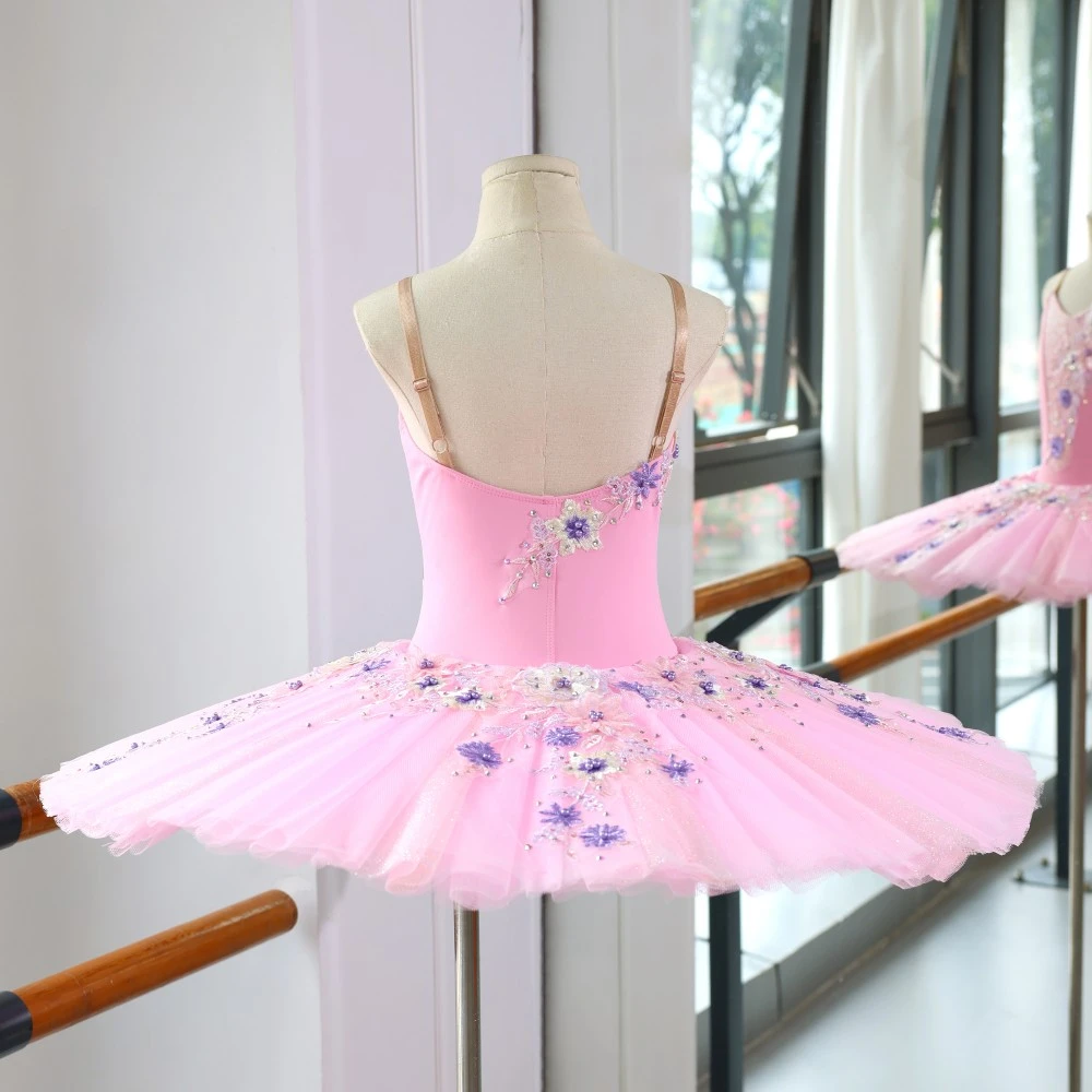 Vestido de tut&uacute; de ballet con purpurina rosa hecho a mano | Traje de actuaci&oacute;n profesional