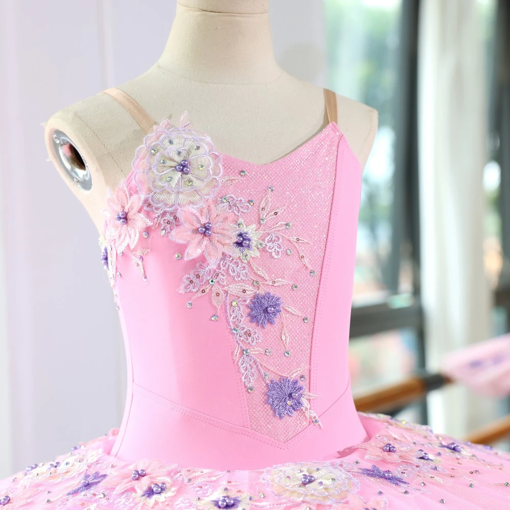 Vestido de tut&uacute; de ballet con purpurina rosa hecho a mano | Traje de actuaci&oacute;n profesional