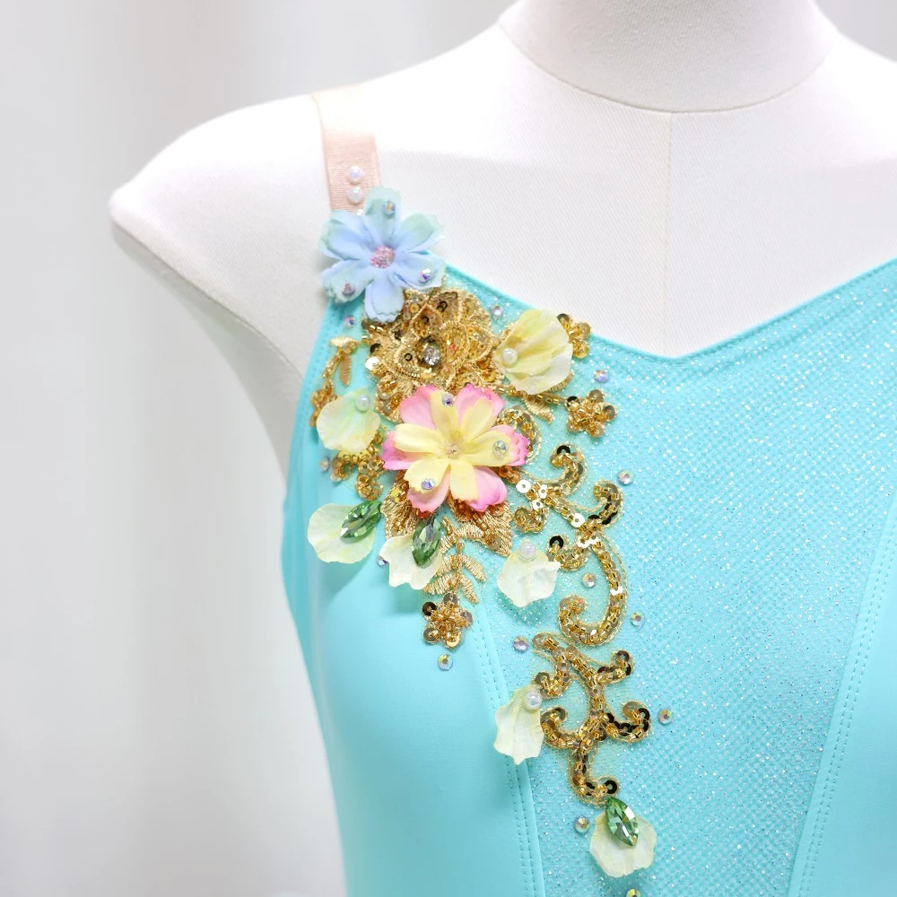 Vestido de tut&uacute; de ballet con adornos florales en 3D | Opciones de amarillo/rosa/turquesa-BLT1723