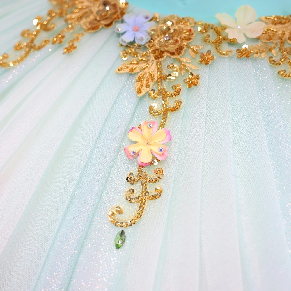Vestido de tut&uacute; de ballet con adornos florales en 3D | Opciones de amarillo/rosa/turquesa-BLT1723