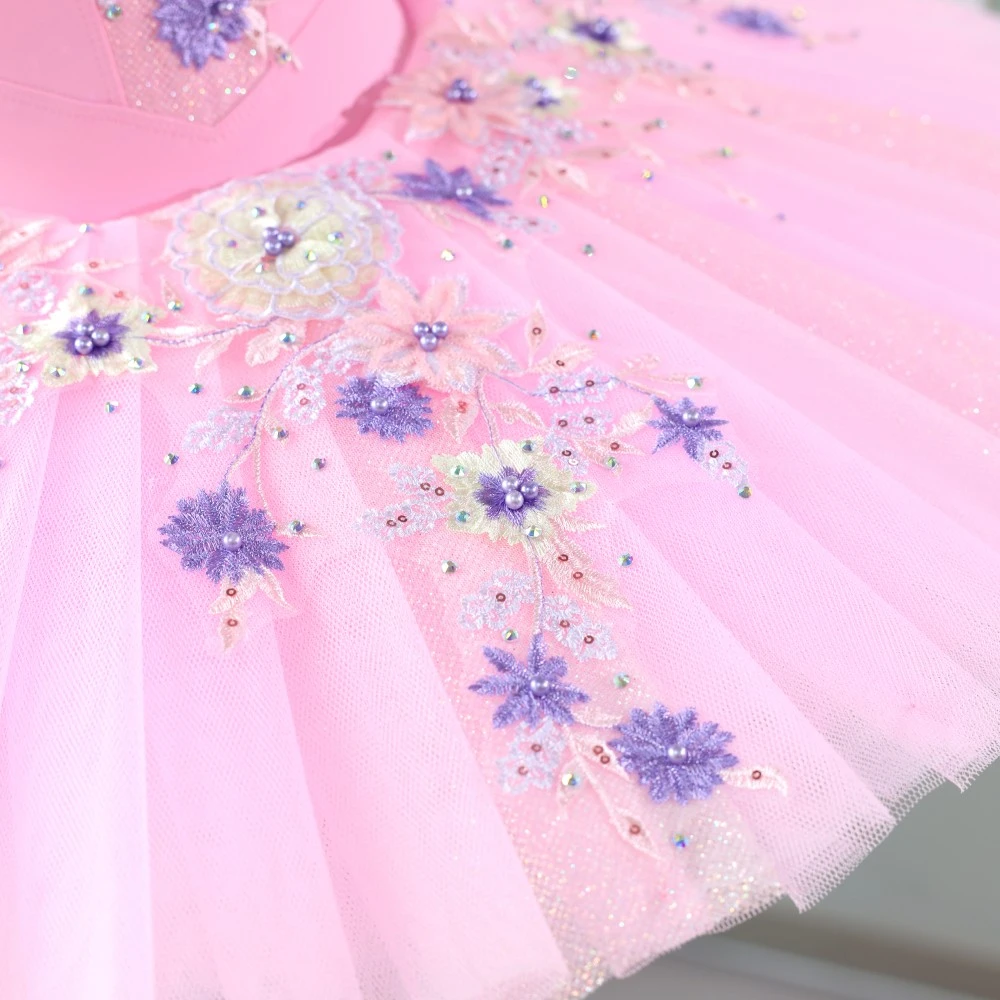 Vestido de tut&uacute; de ballet con purpurina rosa hecho a mano | Traje de actuaci&oacute;n profesional