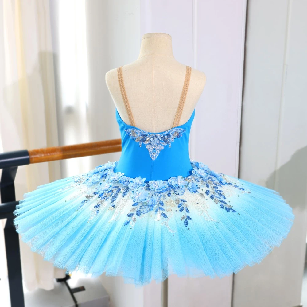 Vestido de tut&uacute; de ballet con lentejuelas florales azules, disfraz de bailarina profesional