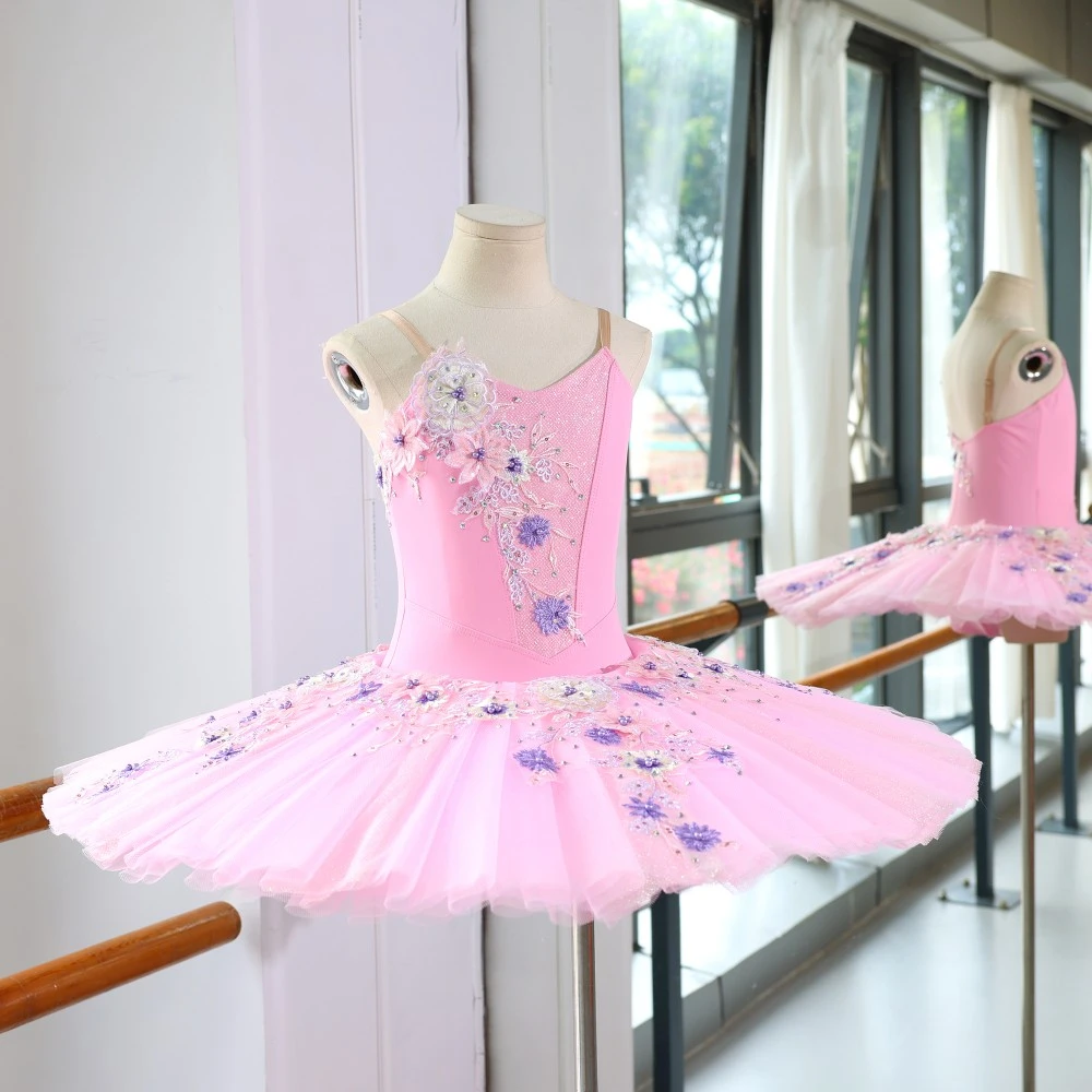 Vestido de tut&uacute; de ballet con purpurina rosa hecho a mano | Traje de actuaci&oacute;n profesional