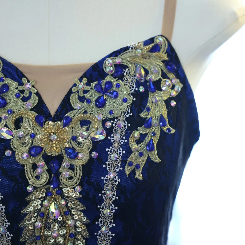 Tut&uacute; de plato de ballet hecho a mano de encaje dorado azul real