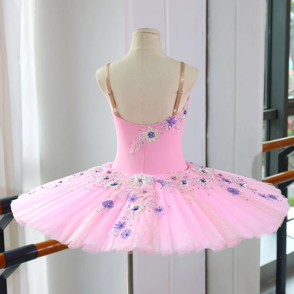 Vestido de tut&uacute; de ballet con purpurina rosa hecho a mano | Traje de actuaci&oacute;n profesional