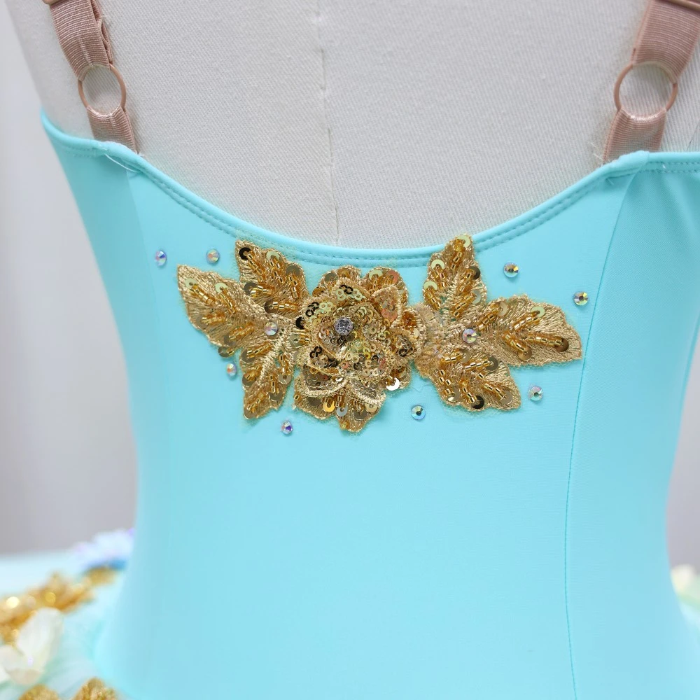 Vestido de tut&uacute; de ballet con adornos florales en 3D | Opciones de amarillo/rosa/turquesa-BLT1723