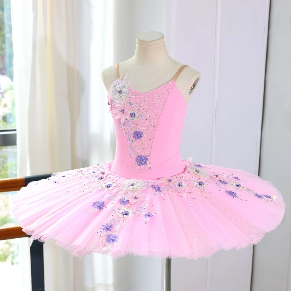 Vestido de tut&uacute; de ballet con purpurina rosa hecho a mano | Traje de actuaci&oacute;n profesional