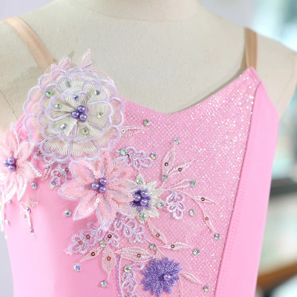 Vestido de tut&uacute; de ballet con purpurina rosa hecho a mano | Traje de actuaci&oacute;n profesional