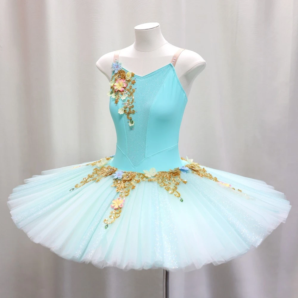 Vestido de tut&uacute; de ballet con adornos florales en 3D | Opciones de amarillo/rosa/turquesa-BLT1723