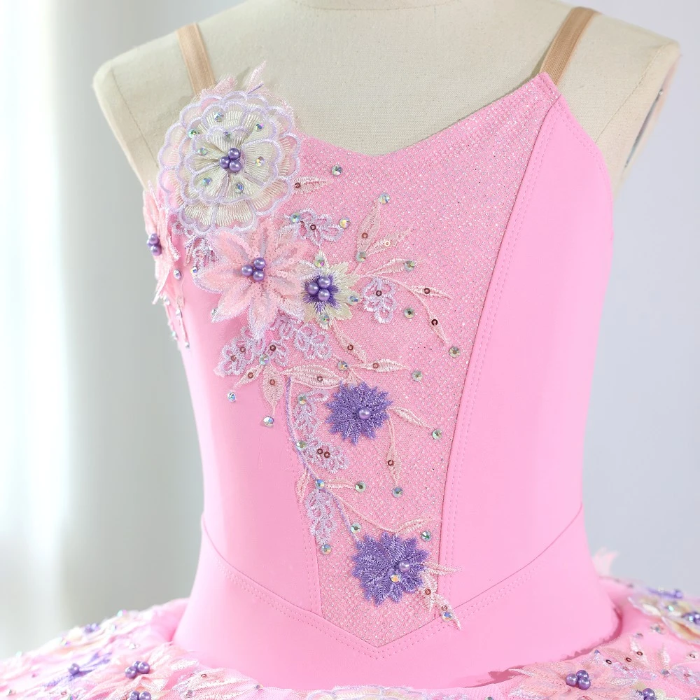 Vestido de tut&uacute; de ballet con purpurina rosa hecho a mano | Traje de actuaci&oacute;n profesional