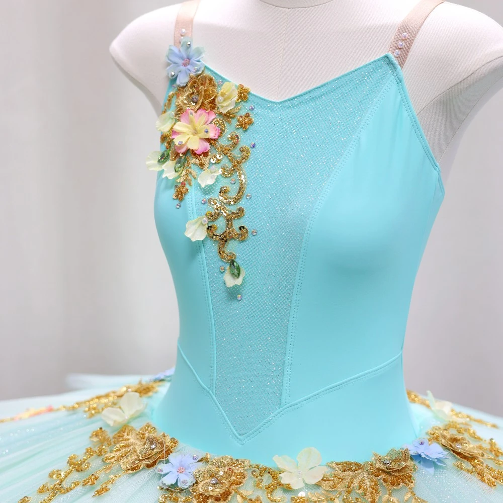 Vestido de tut&uacute; de ballet con adornos florales en 3D | Opciones de amarillo/rosa/turquesa-BLT1723