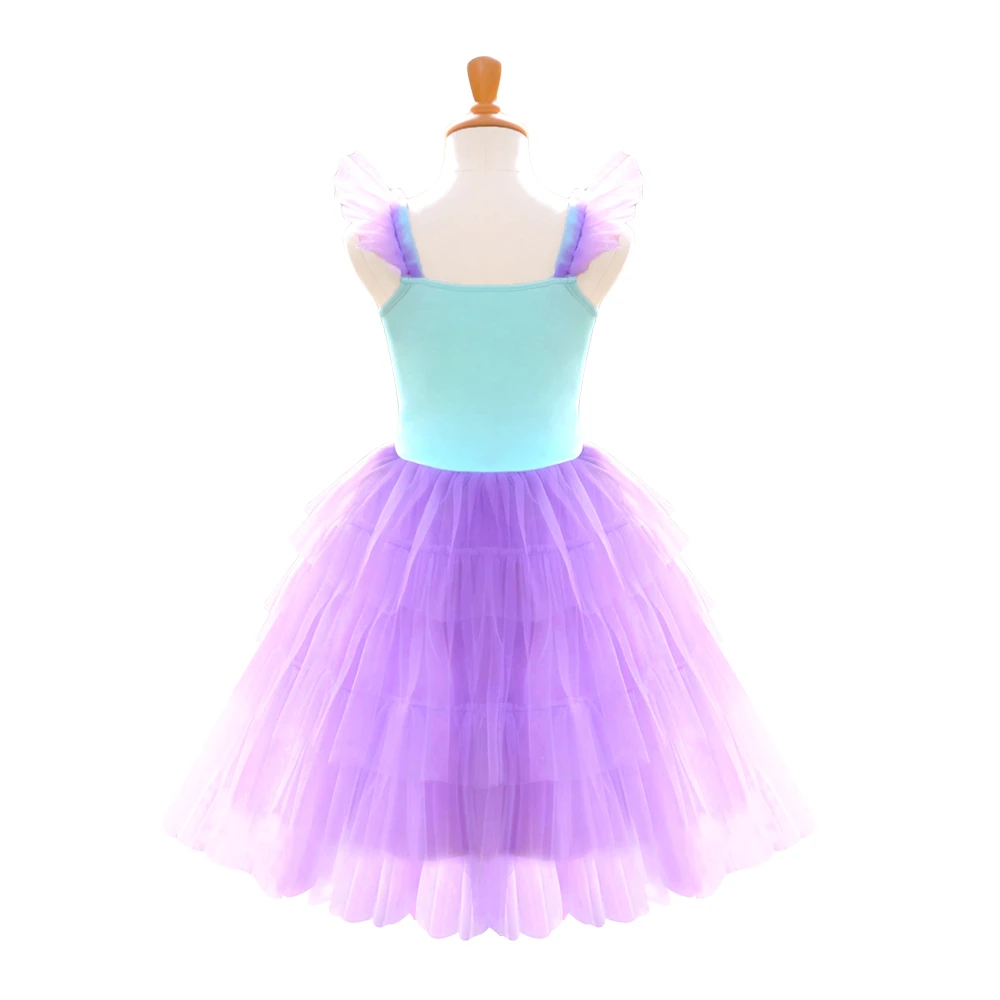 Vestido tut&uacute; de sirena azul p&uacute;rpura para ni&ntilde;as, disfraz de princesa de tul en capas-ALP0103