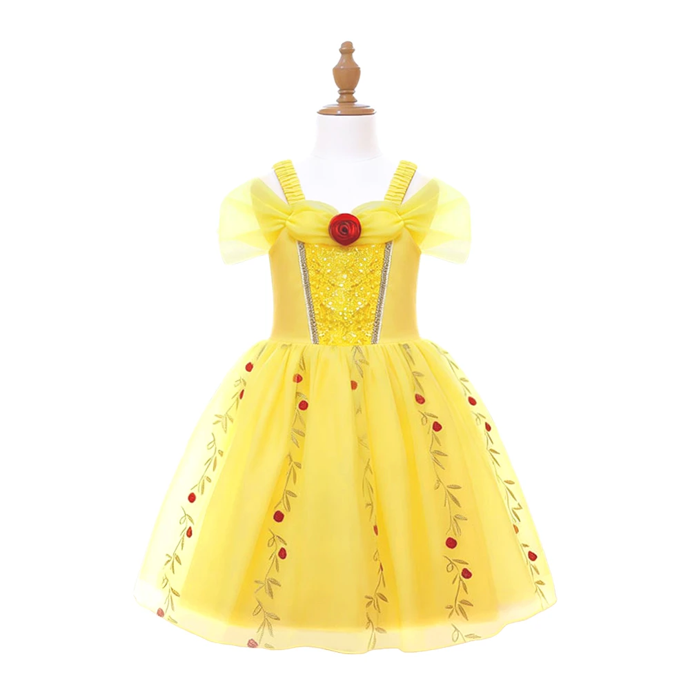 Vestido de princesa rosa amarilla para ni&ntilde;as, vestido de baile de cuento de hadas para ni&ntilde;os Disfraz