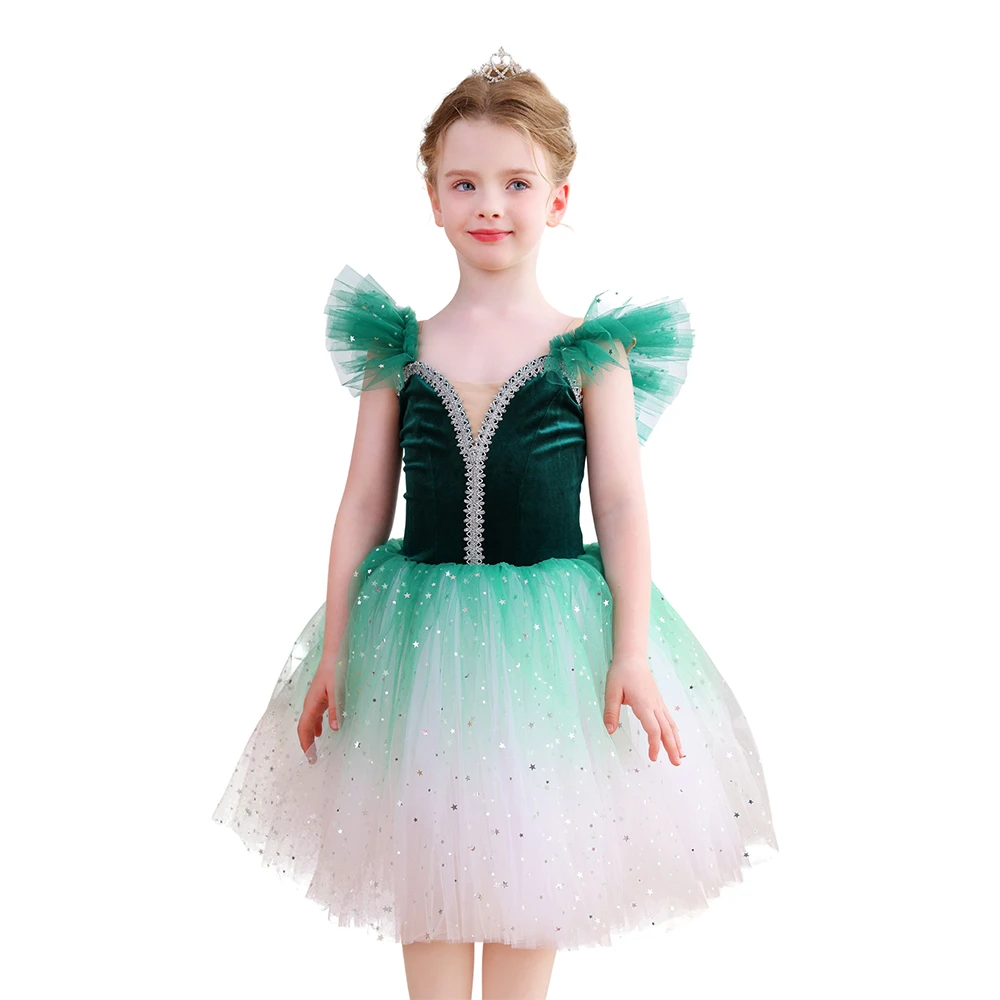 Vestido tut&uacute; de ballet rojo degradado brillante para ni&ntilde;as, disfraz de actuaci&oacute;n de fiesta de baile