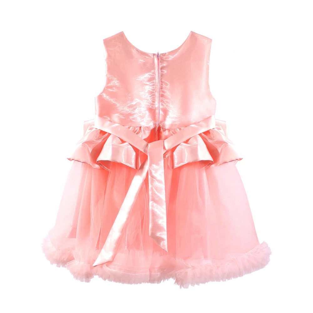 Vestido de princesa con lazo de sat&eacute;n rosa rubor para ni&ntilde;a-XGZ8014