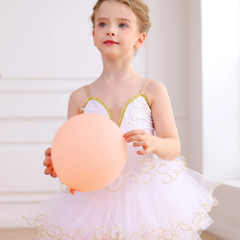 Vestido de tut&uacute; de ballet para ni&ntilde;as de encaje dorado Disfraz de actuaci&oacute;n esc&eacute;nica para ni&ntilde;os-ALP03