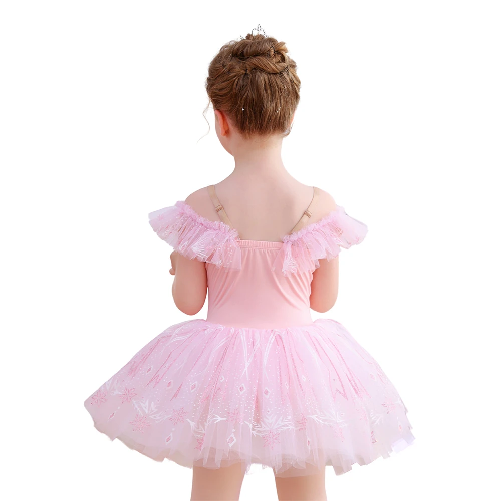 Vestido tut&uacute; de ballet con encaje de copo de nieve para ni&ntilde;as, traje de baile con mangas con volante