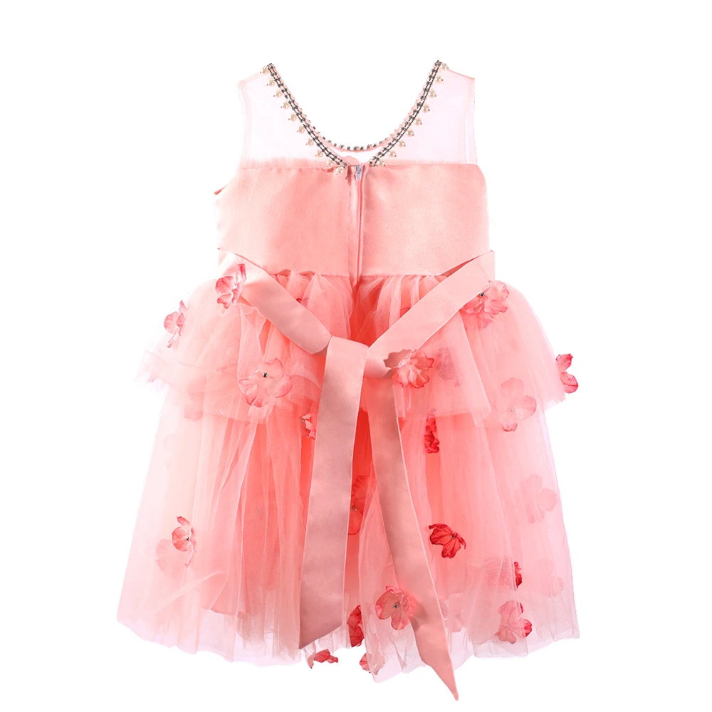 Vestido de princesa de tul rosa para ni&ntilde;a con flores en 3D-XGZ8001
