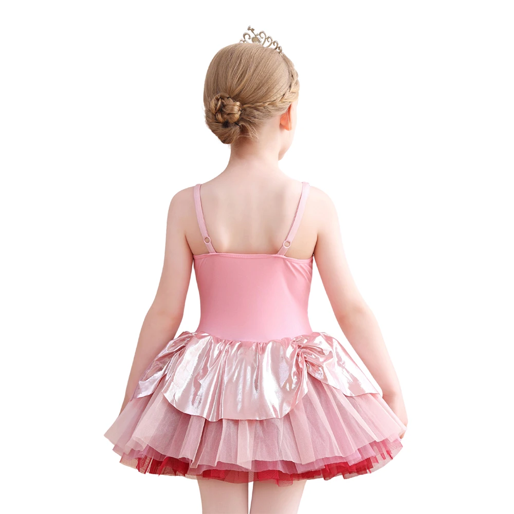 Vestido tut&uacute; de ballet para ni&ntilde;as con tirantes finos florales rosas met&aacute;licos Costume-ALP088 de actu
