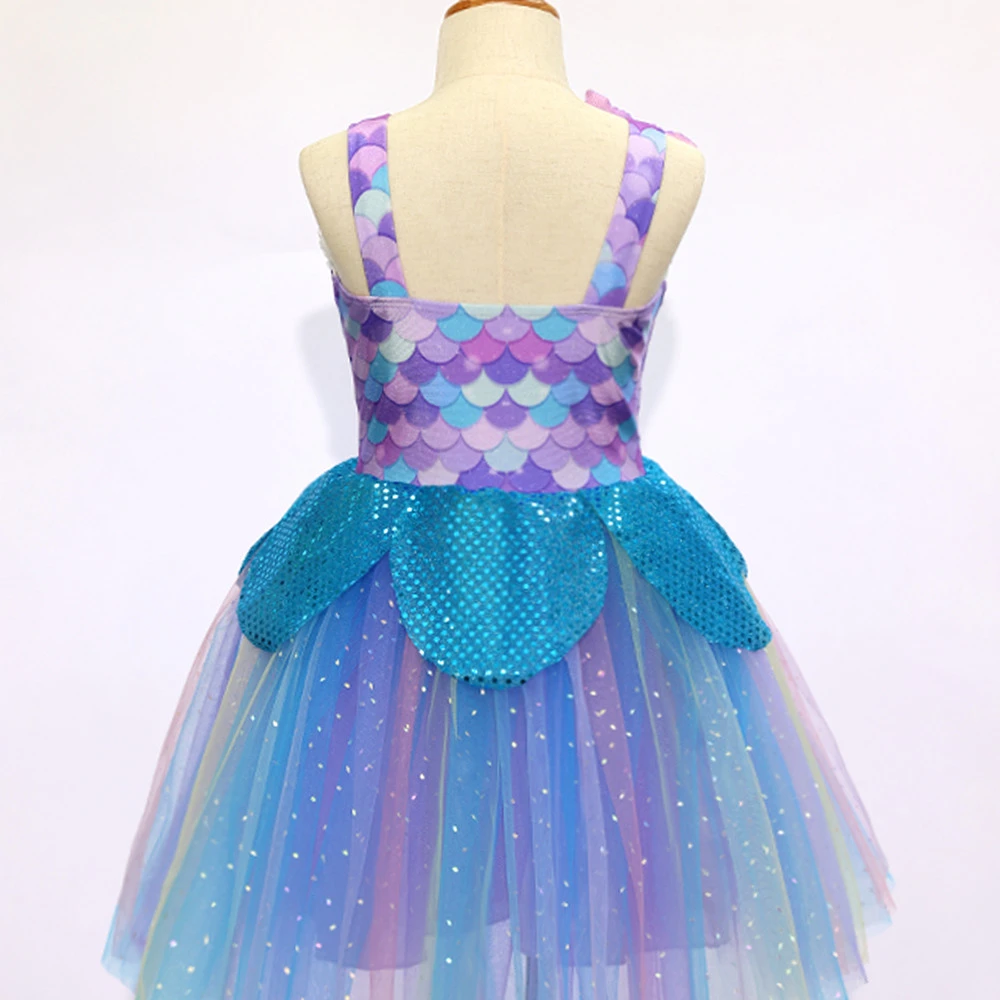 Vestido tut&uacute; de escamas de sirena para ni&ntilde;as, tema brillante del oc&eacute;ano-ALP0114 Vestido-ALP0114