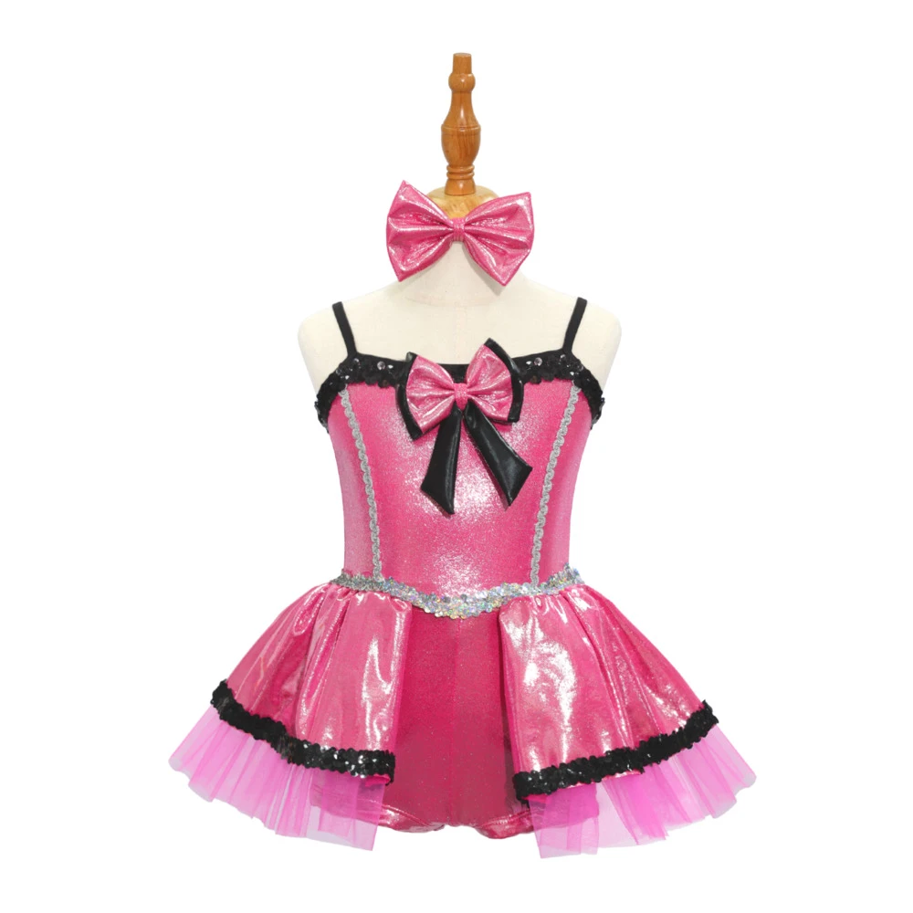 Traje de baile de jazz para ni&ntilde;os rosa met&aacute;lico-JSP011