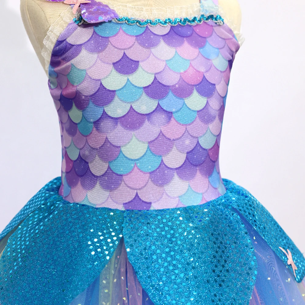 Vestido tut&uacute; de escamas de sirena para ni&ntilde;as, tema brillante del oc&eacute;ano-ALP0114 Vestido-ALP0114
