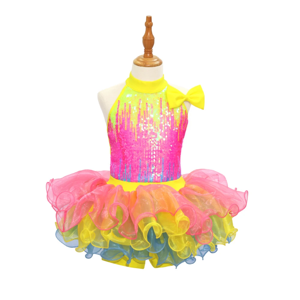 Traje de baile de jazz para ni&ntilde;os con lentejuelas arco&iacute;ris-JSP018