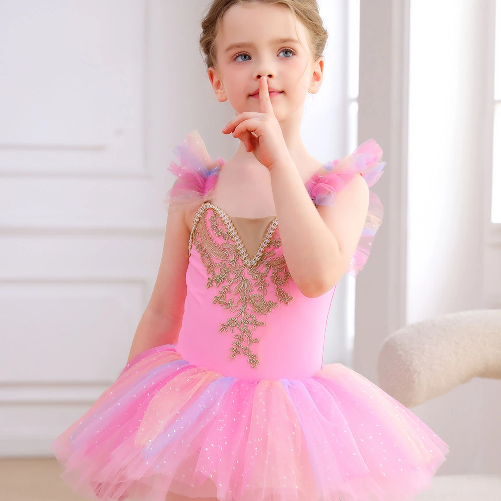 Vestido tut&uacute; de princesa con leotardo de ballet de encaje rosa para ni&ntilde;as-ALP023