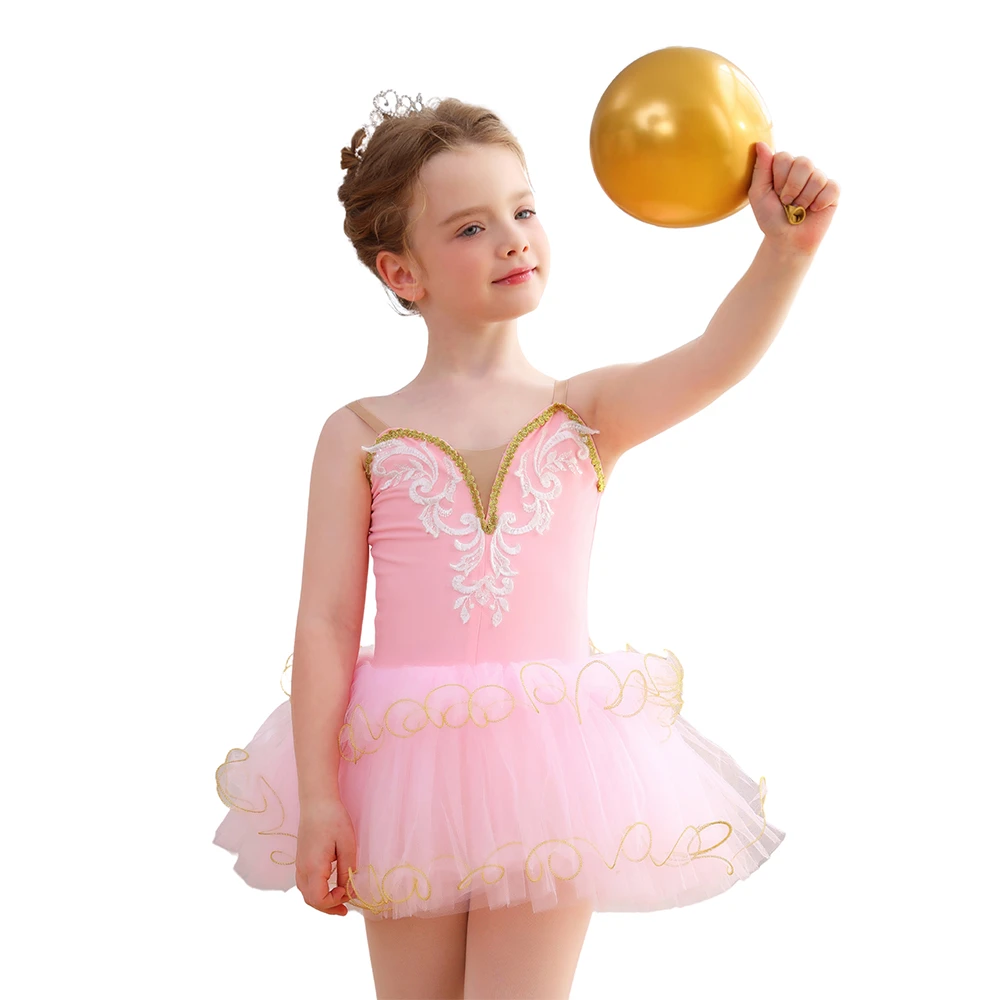 Vestido de tut&uacute; de ballet para ni&ntilde;as de encaje dorado Disfraz de actuaci&oacute;n esc&eacute;nica para ni&ntilde;os-ALP03