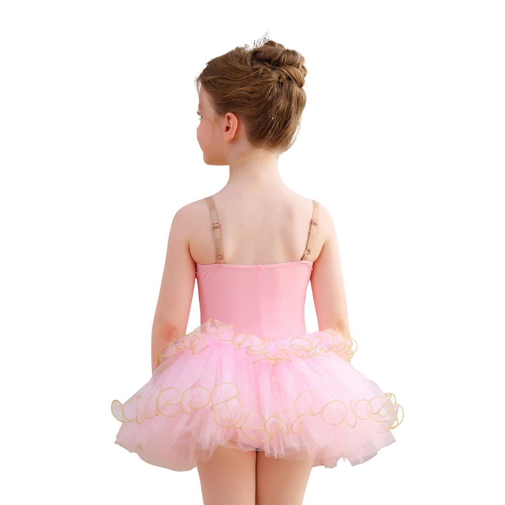 Vestido de tut&uacute; de ballet para ni&ntilde;as de encaje dorado Disfraz de actuaci&oacute;n esc&eacute;nica para ni&ntilde;os-ALP03