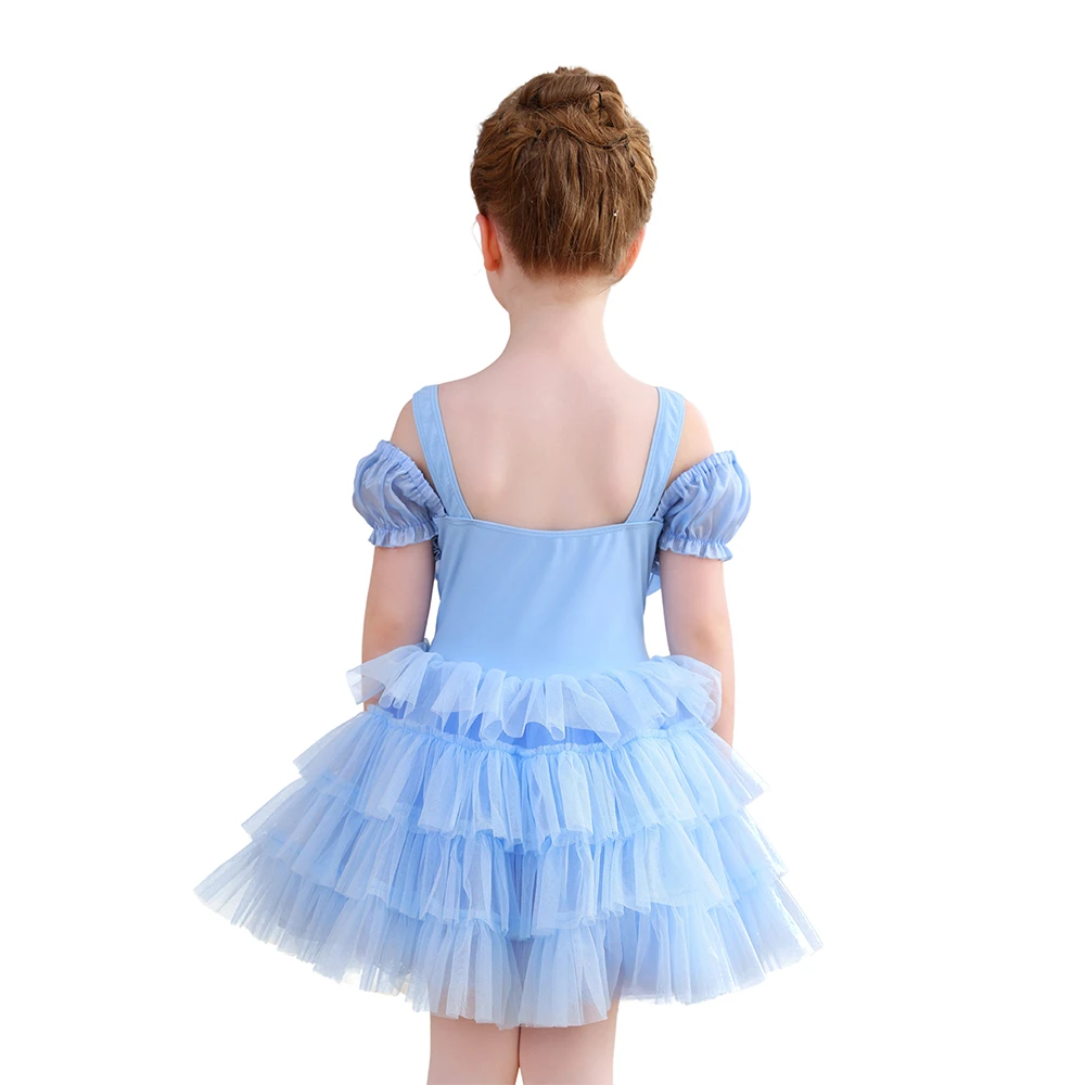 Vestido de tut&uacute; de ballet para ni&ntilde;a con lazo de lentejuelas azul claro y fiesta de princesa con homb