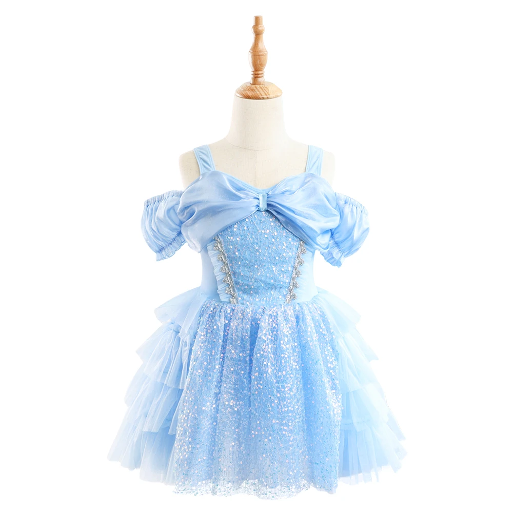 Vestido de tut&uacute; de ballet para ni&ntilde;a con lazo de lentejuelas azul claro y fiesta de princesa con homb