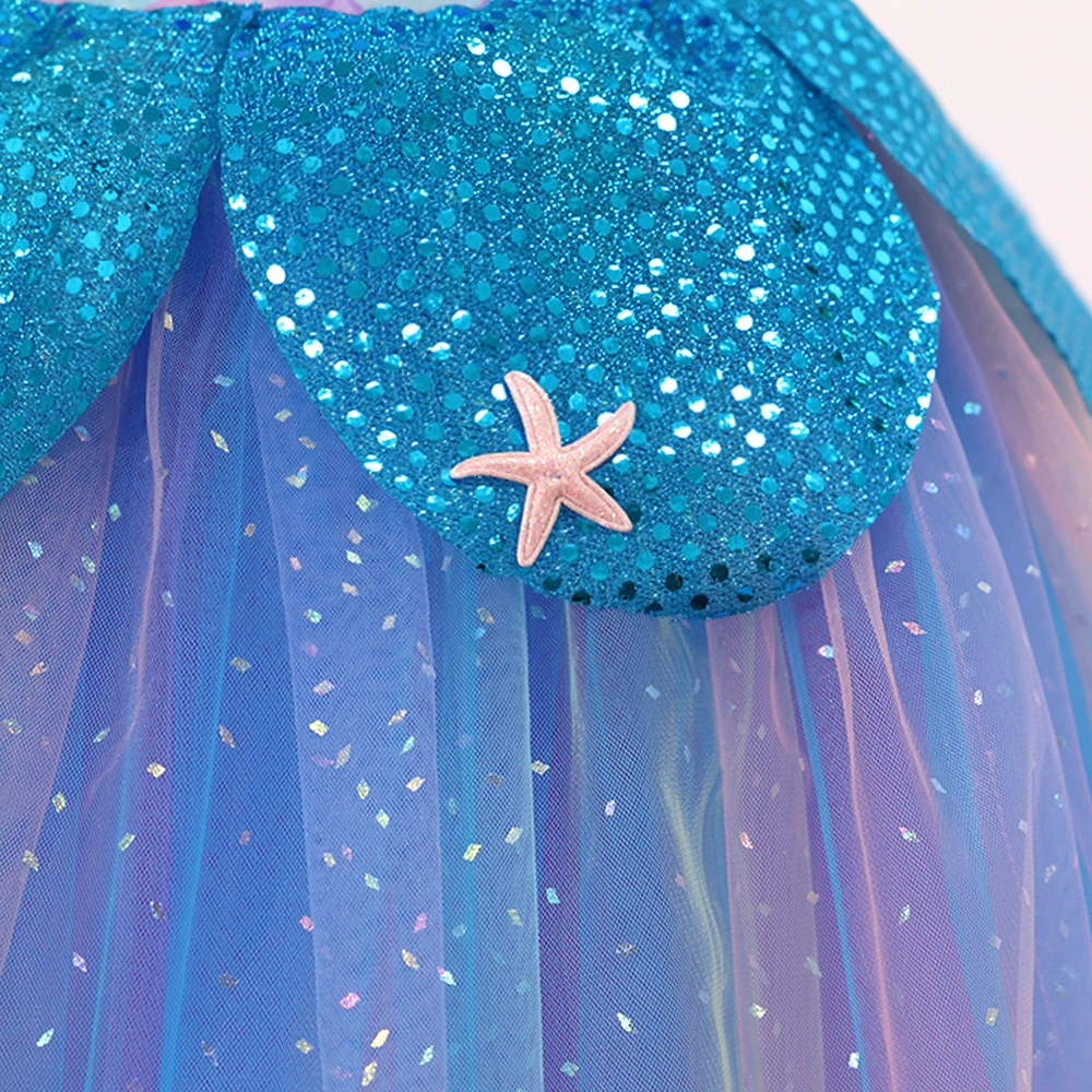 Vestido tut&uacute; de escamas de sirena para ni&ntilde;as, tema brillante del oc&eacute;ano-ALP0114 Vestido-ALP0114