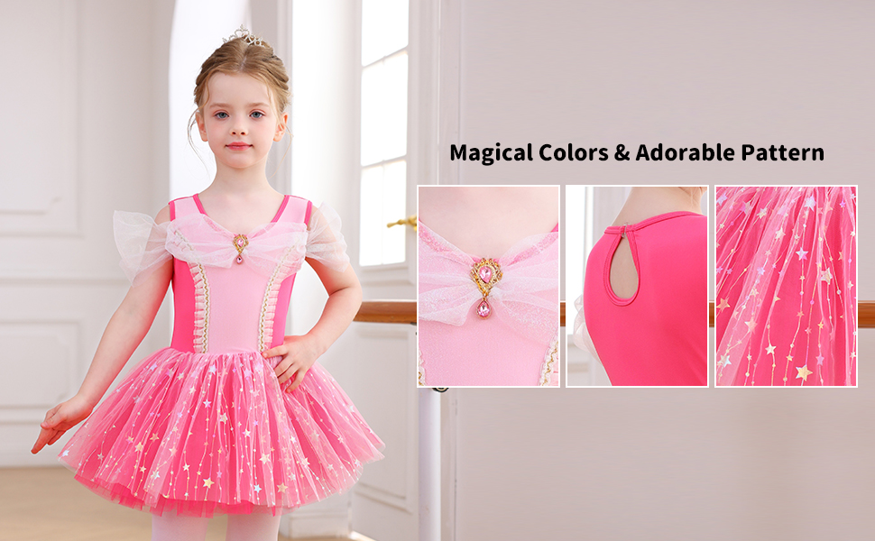 Vestido tutú de ballet para niñas con lazo de lentejuelas de estrella rosa caliente Costume-ALP077 de actuación de princesa para niños