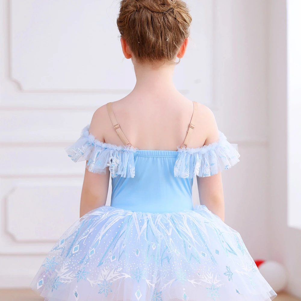 Vestido tut&uacute; de ballet con encaje de copo de nieve para ni&ntilde;as, traje de baile con mangas con volante