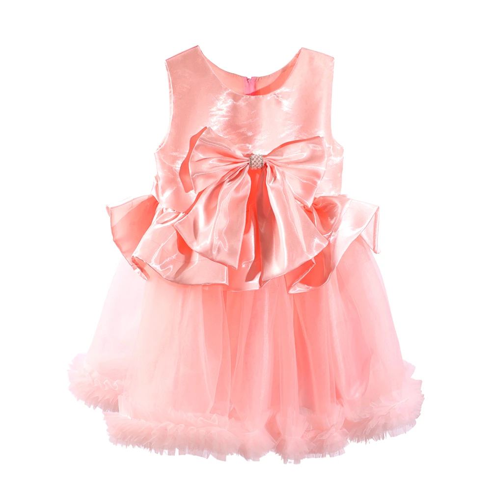 Vestido de princesa con lazo de sat&eacute;n rosa rubor para ni&ntilde;a-XGZ8014