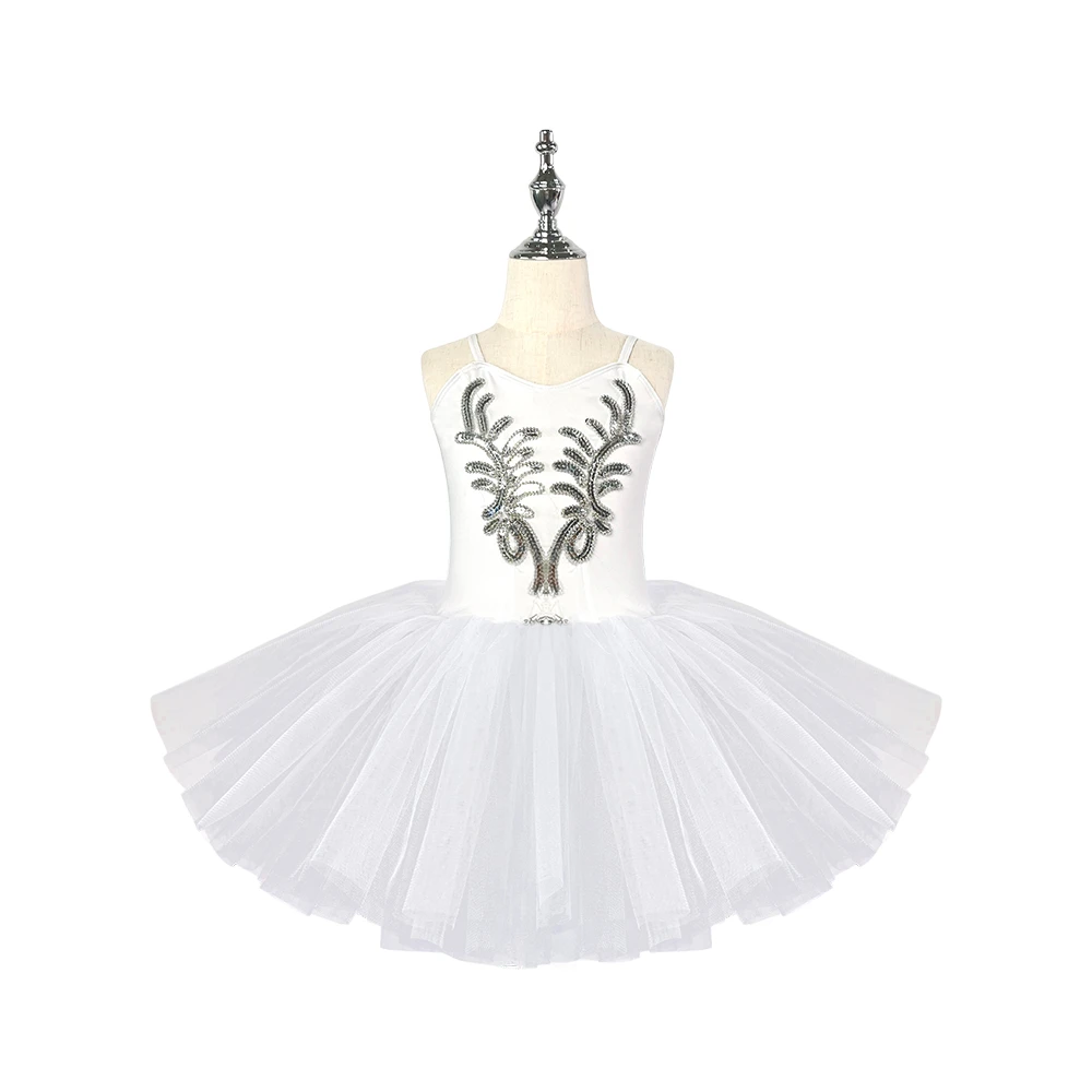 Vestido tut&uacute; de ballet con cisne blanco para ni&ntilde;as, leotardo sin mangas con bordado de lentejuelas p