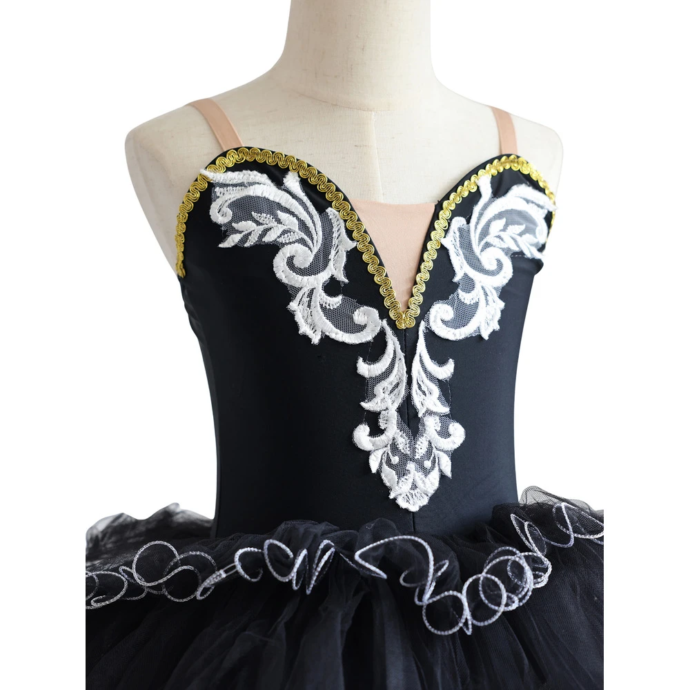 Vestido de tut&uacute; de ballet para ni&ntilde;as de encaje dorado Disfraz de actuaci&oacute;n esc&eacute;nica para ni&ntilde;os-ALP03