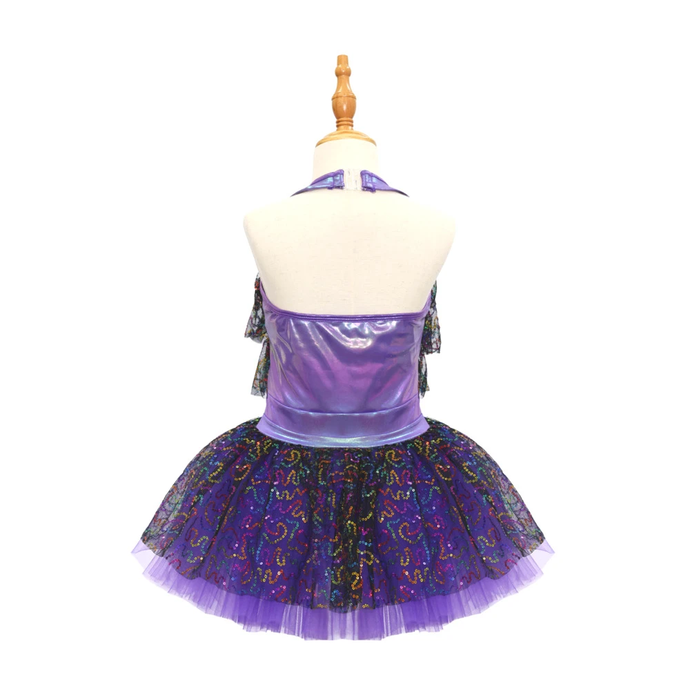 Traje de baile de jazz para ni&ntilde;os con lentejuelas moradas-JSP020