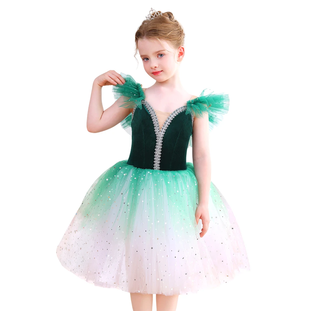 Vestido tut&uacute; de ballet rojo degradado brillante para ni&ntilde;as, disfraz de actuaci&oacute;n de fiesta de baile