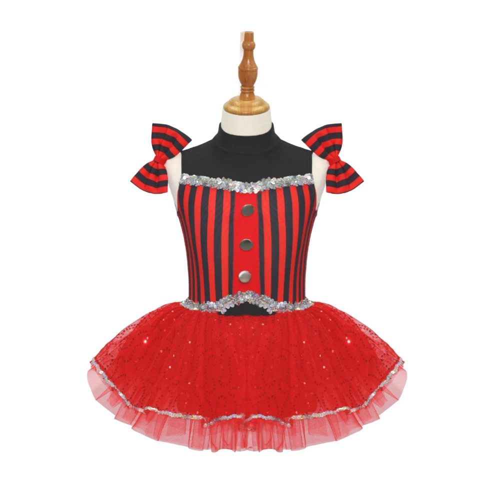 Traje de baile de jazz para ni&ntilde;os con rayas rojas y negras-JSP008
