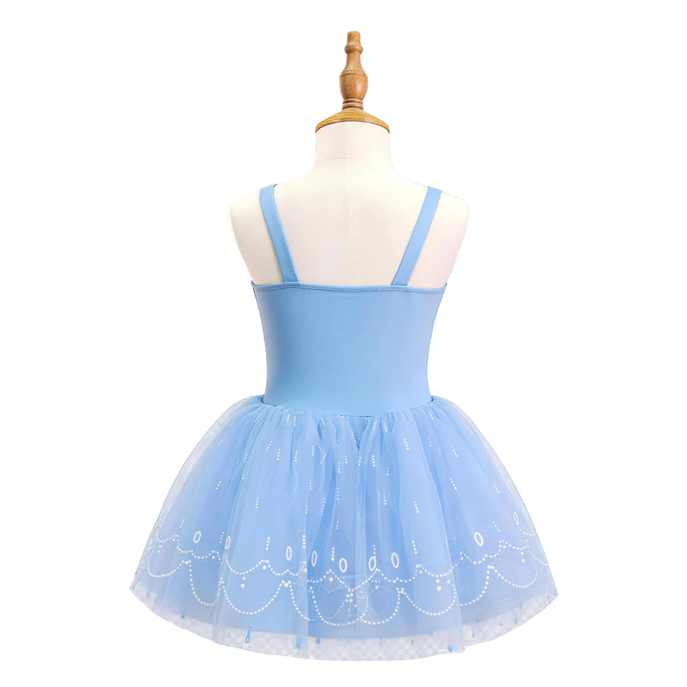Vestido de princesa rosa y azul para ni&ntilde;a, tut&uacute; con ribete de encaje brillante, sin mangas Disfraz-A