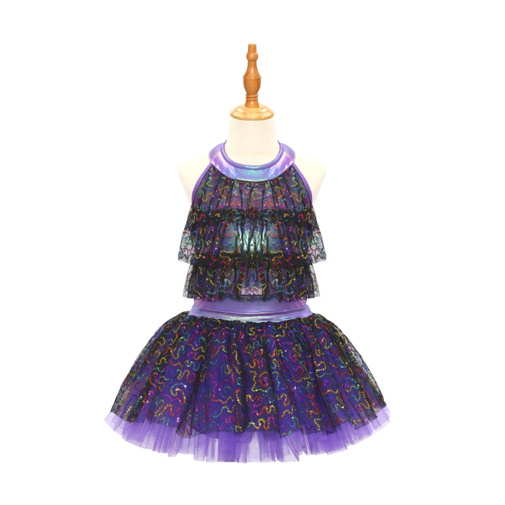 Traje de baile de jazz para ni&ntilde;os con lentejuelas moradas-JSP020