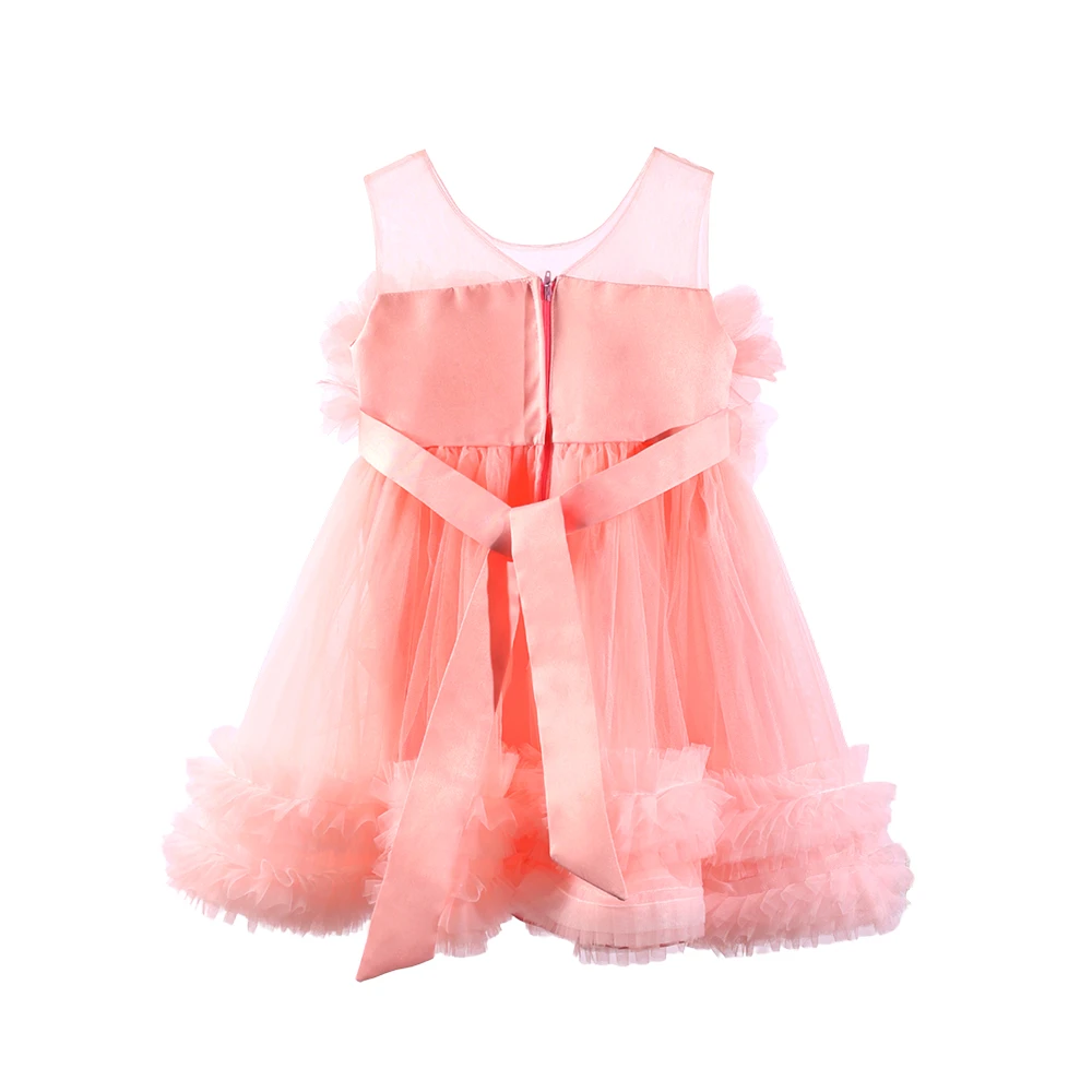 Vestido de princesa de tul con flores en color coral para ni&ntilde;as en 3D Bata-XGZ8015