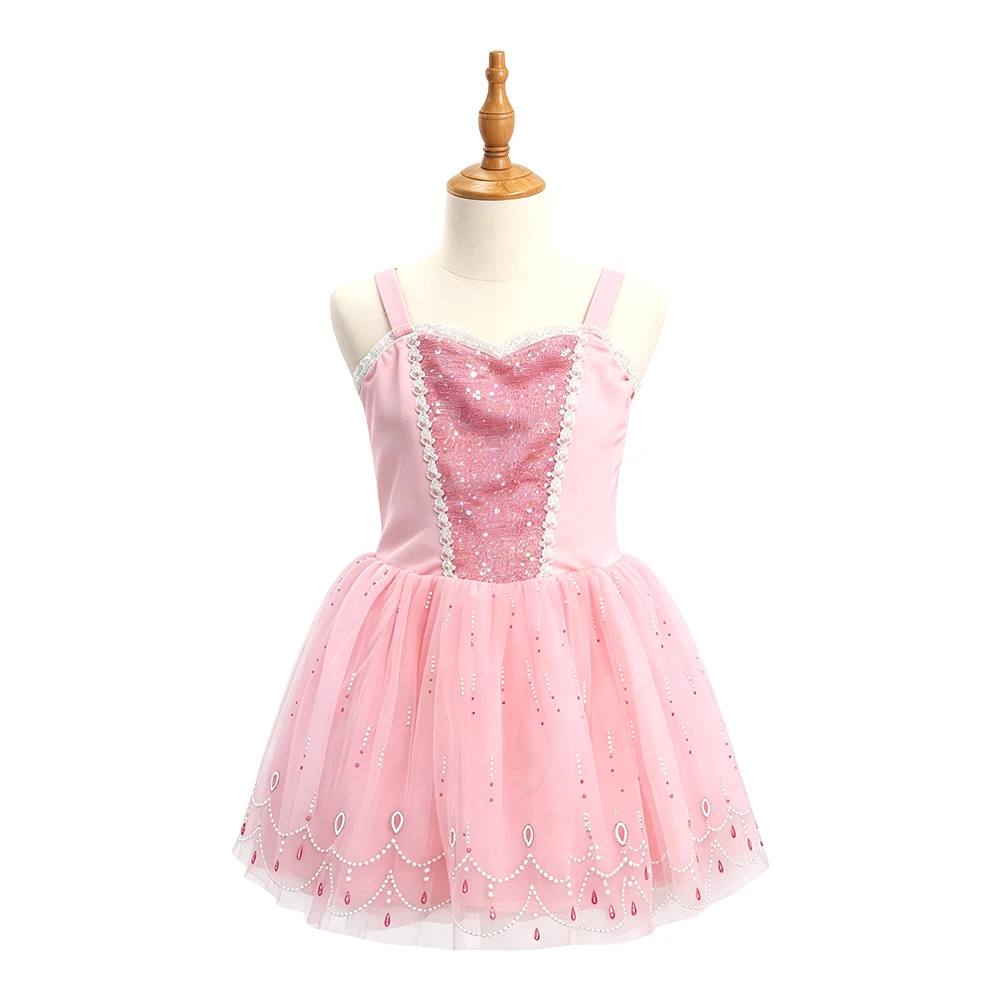Vestido de princesa rosa y azul para ni&ntilde;a, tut&uacute; con ribete de encaje brillante, sin mangas Disfraz-A