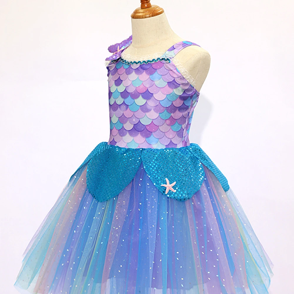 Vestido tut&uacute; de escamas de sirena para ni&ntilde;as, tema brillante del oc&eacute;ano-ALP0114 Vestido-ALP0114