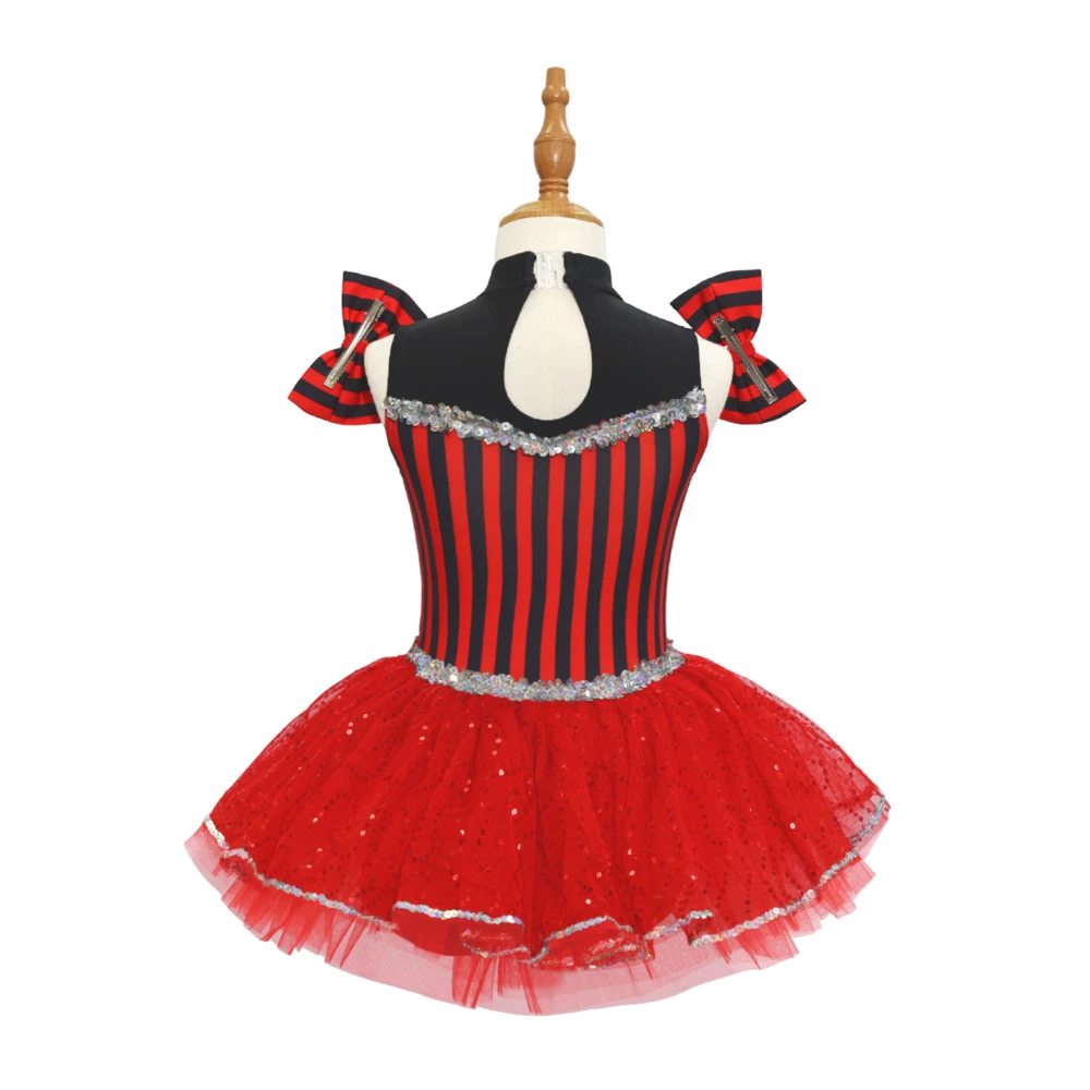 Traje de baile de jazz para ni&ntilde;os con rayas rojas y negras-JSP008