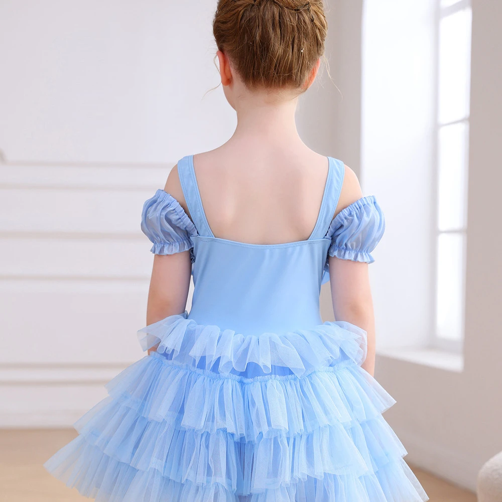 Vestido de tut&uacute; de ballet para ni&ntilde;a con lazo de lentejuelas azul claro y fiesta de princesa con homb
